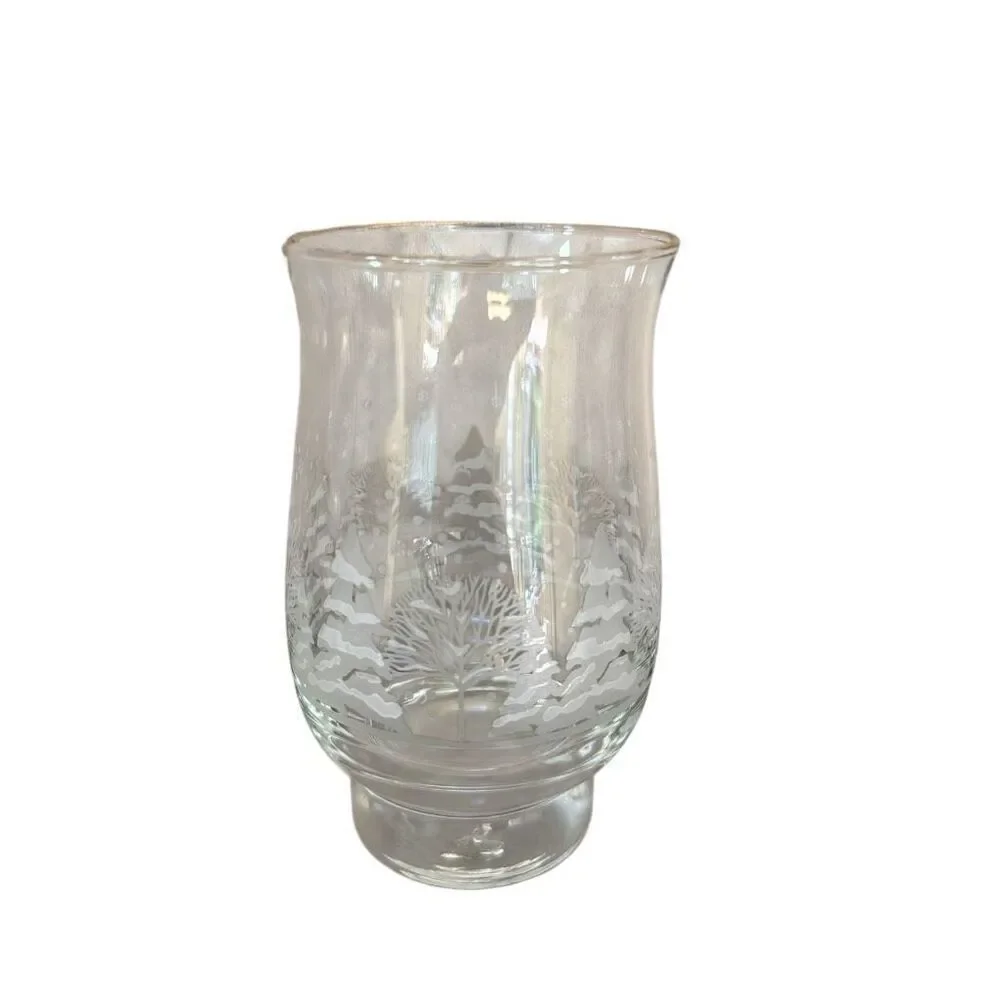 Vintage Set Of 6 Libbey Arby’s Clear Etched Snowy Forest Tumblers Gold Rim